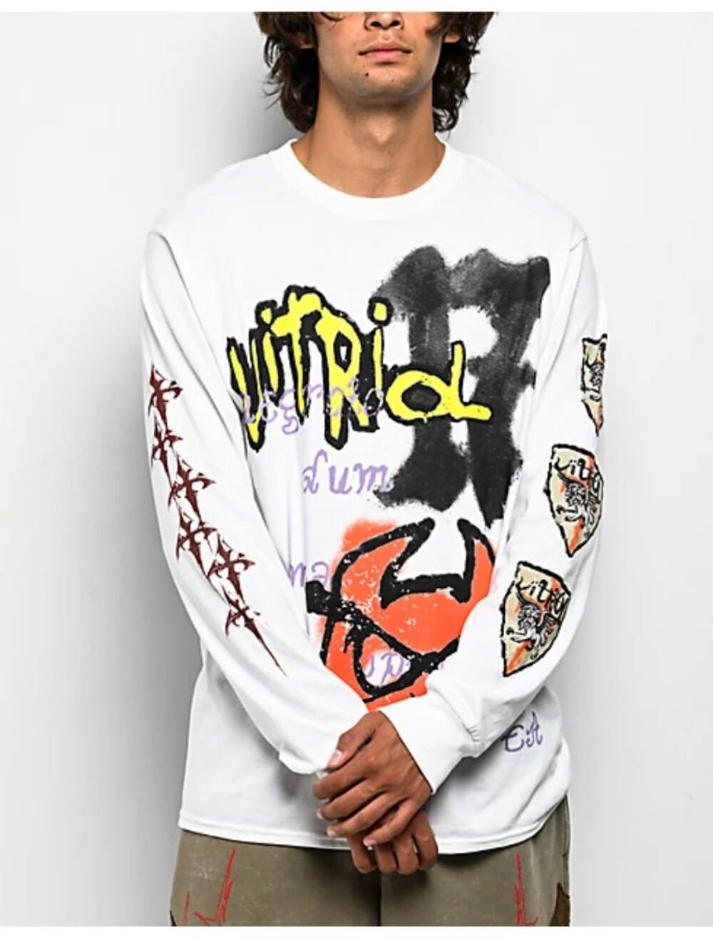 Zumiez Vitriol Feral White Long Sleeve Graphic T-Shirt 100% Cotton Sz L New
